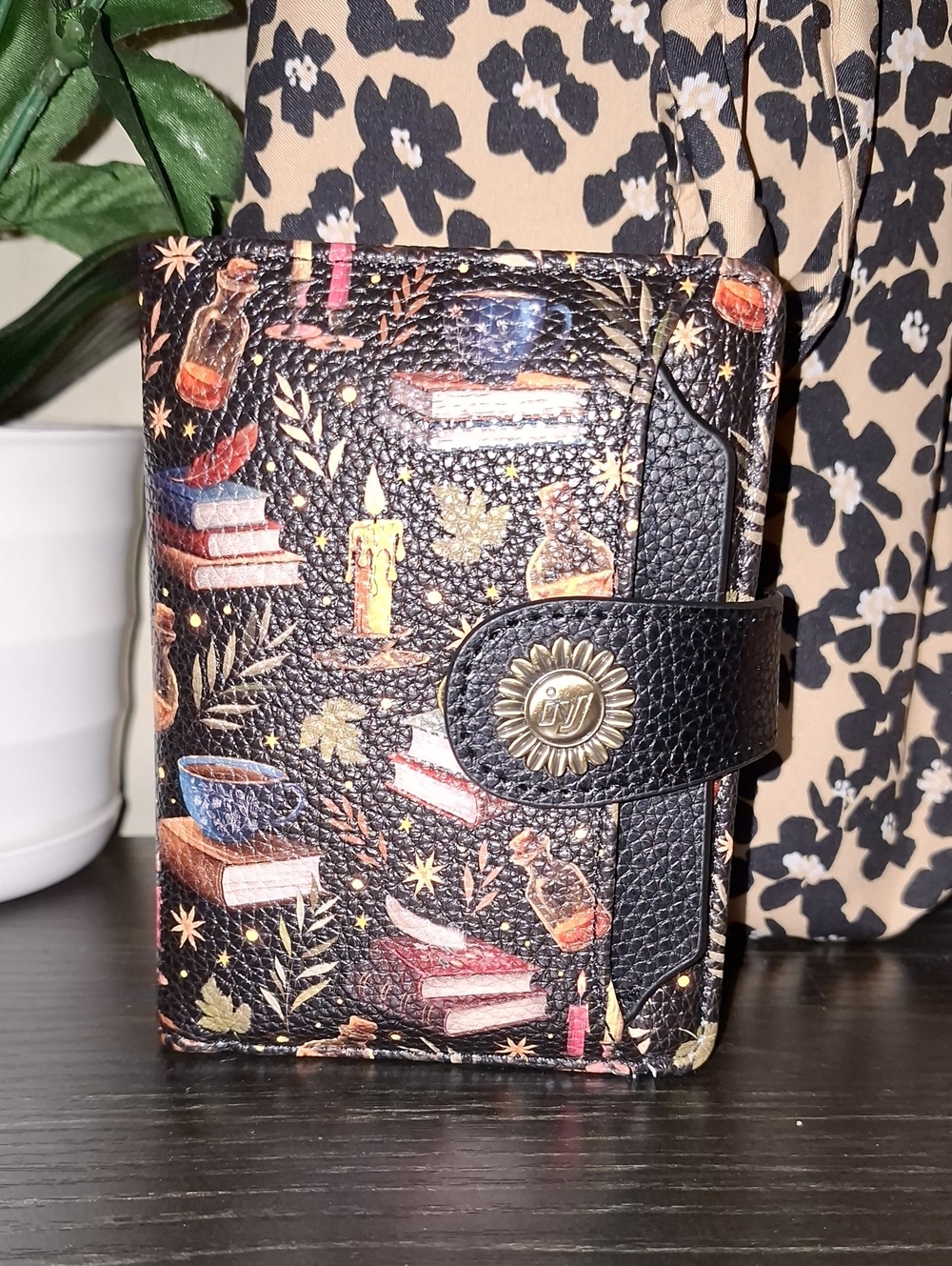Book-Print Compact Wallet - Black with Multicolor Accents It Big
